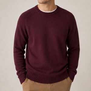 Arrow USA 1851 Mens Large Burgundy Cotton Crewneck Sweater Classic Knit Pullover